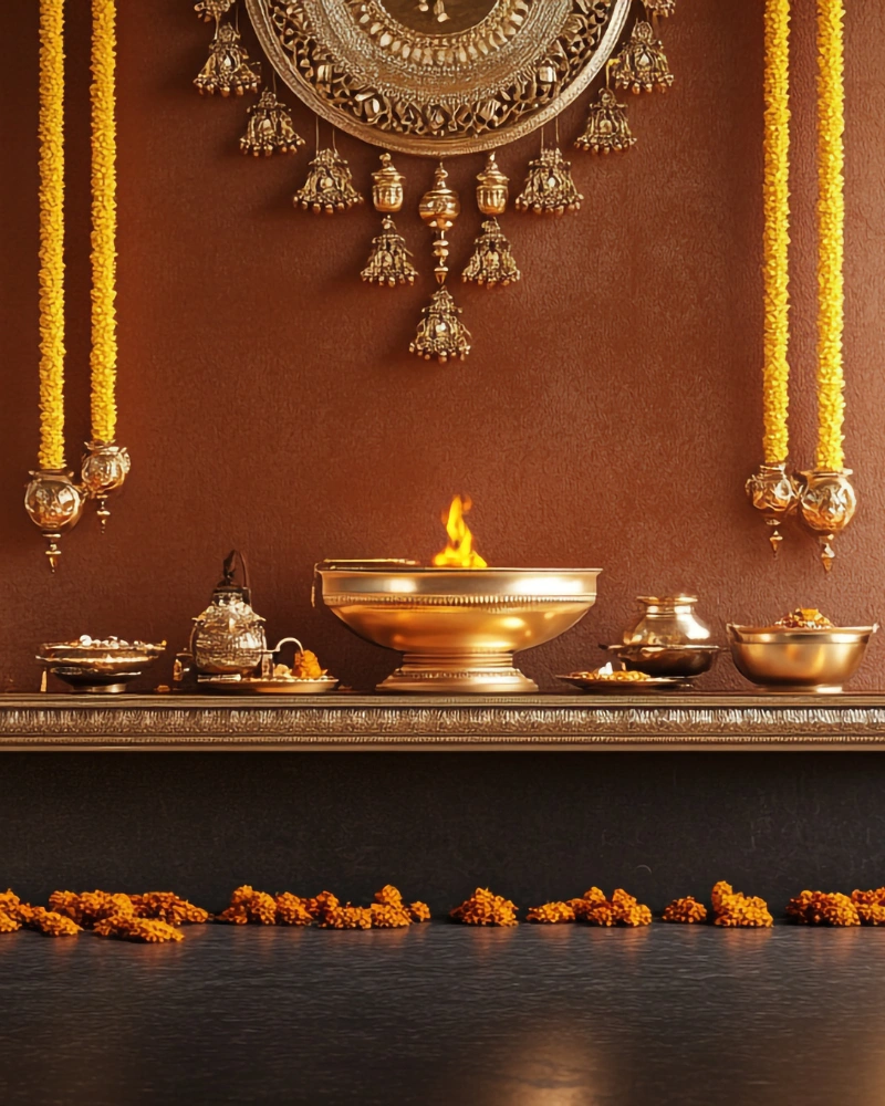 Oaks Interio, Pooja Room & foyer design